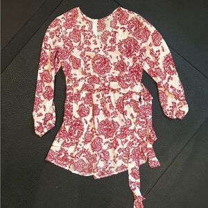 Floral Red and White Women's Top